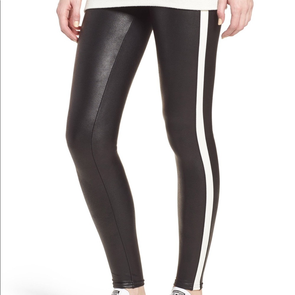 Spanx side strip faux leather leggings